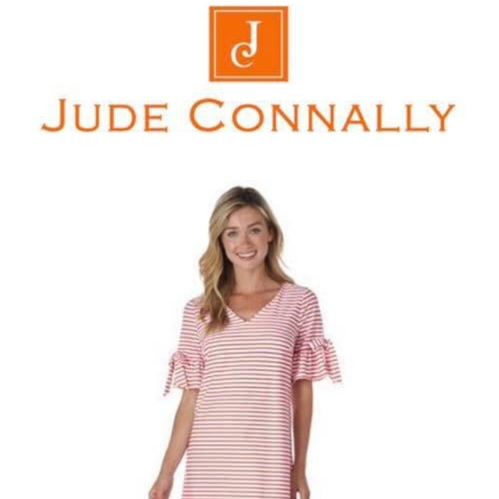 Jude Connally Cory Coral Stripe Shift Dress Size Small